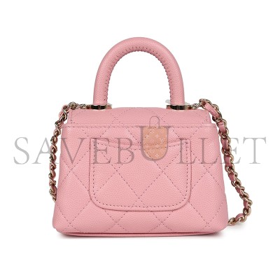 CHANEL MASTER GRAINED CALFSKIN NANO COCO TOP HANDLE FLAP BAG LIGHT GOLD HARDWARE PINK AP4245 (11*9*5cm)